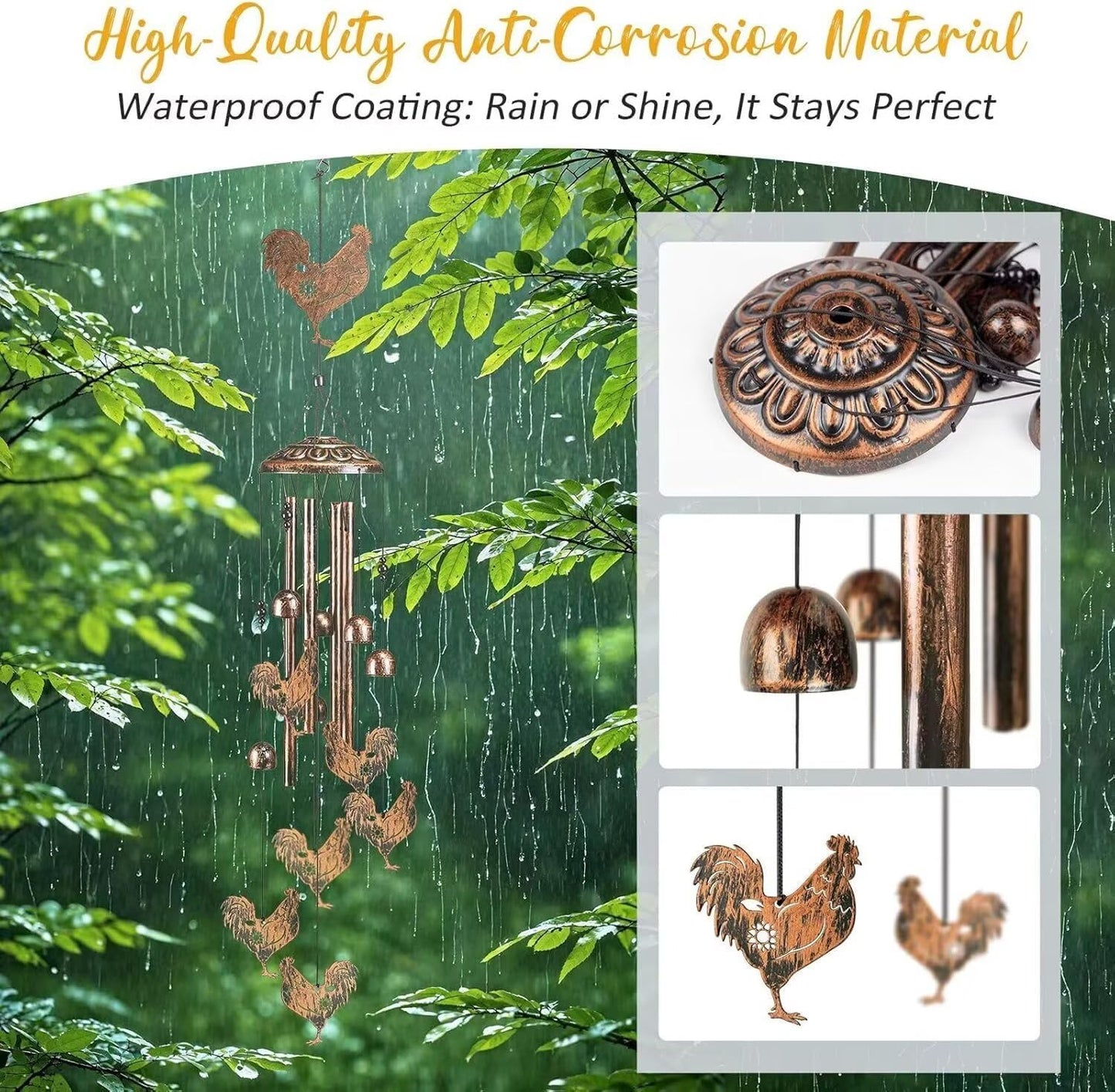 Chicken Wind Chimes for Outside,Gardening Gifts for Chicken Lover，Women，Men，Mom，Birthday Party Decorations,Memorial Gifts,Wind Chimes Outdoors，Indoors，Room，Home，Garden，Patio,Yard,Rooster Decor