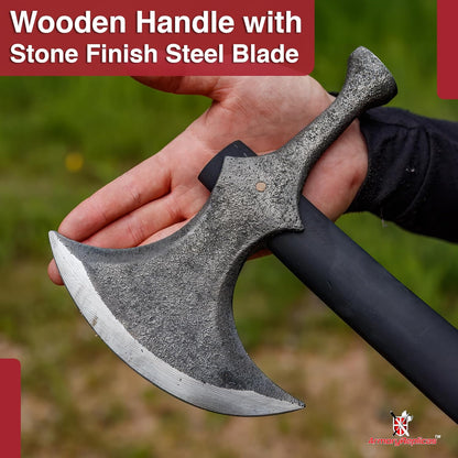 Armory Replicas™ Rustic Barbarian Hammerhead Battle Axe – 22.5" Steel Blade with Stone Finish & Wooden Handle – Versatile Tool for Camping, Outdoor Tasks