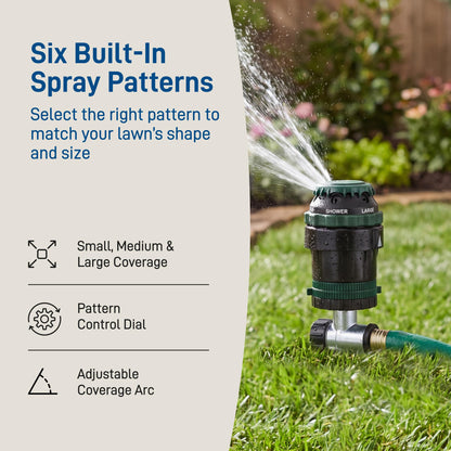 Orbit H2O-Six Gear-Drive Sprinkler on Metal T-Spike - Customizable Lawn Watering Coverage