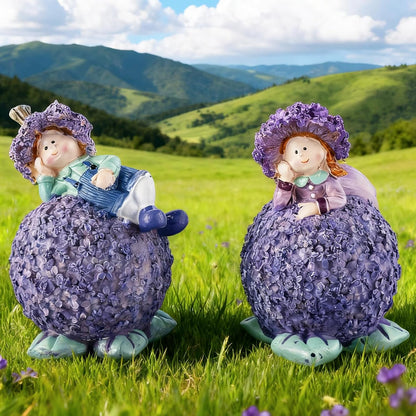 Lavender Outdoor Garden Resin Statues - Couple Boy & Girl Figurines, Ideal for Patio, Lawn, Garden & Courtyard Decor, Valentine's Day Home Ornament, for Parents & Friends
