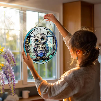 8 Inch Stained Glass Suncatcher Ornament, DOUHASU Owl Sun Catchers Indoor Window, Stained Glass Window Hanging, Home Decor, Owl Lovers Gifts for Women, Men, Friend, Relative