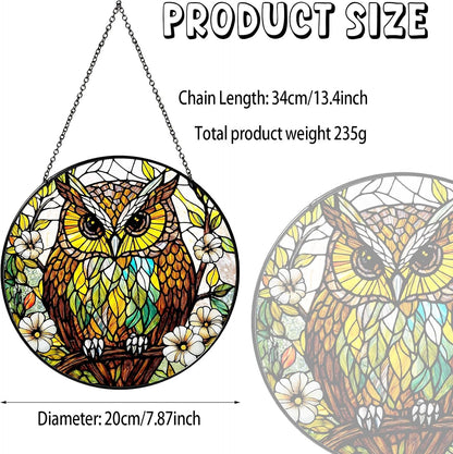 Owl Stained Glass Window Hanging Bird Light Sun Catcher Owls Lover Gifts for Women Christmas Suncatchers for Garden Home Windows Hanging Decoration, 7.87inch