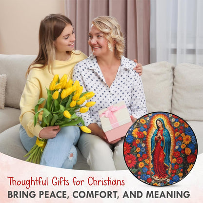 FLAGWIX Christmas Christian Gifts for Women - Virgen De Guadalupe Stained Glass Window Hanging 10 in - Christian Religious Gifts for Women Mom, Our Lady of Guadalupe Sun Catchers Indoor Window