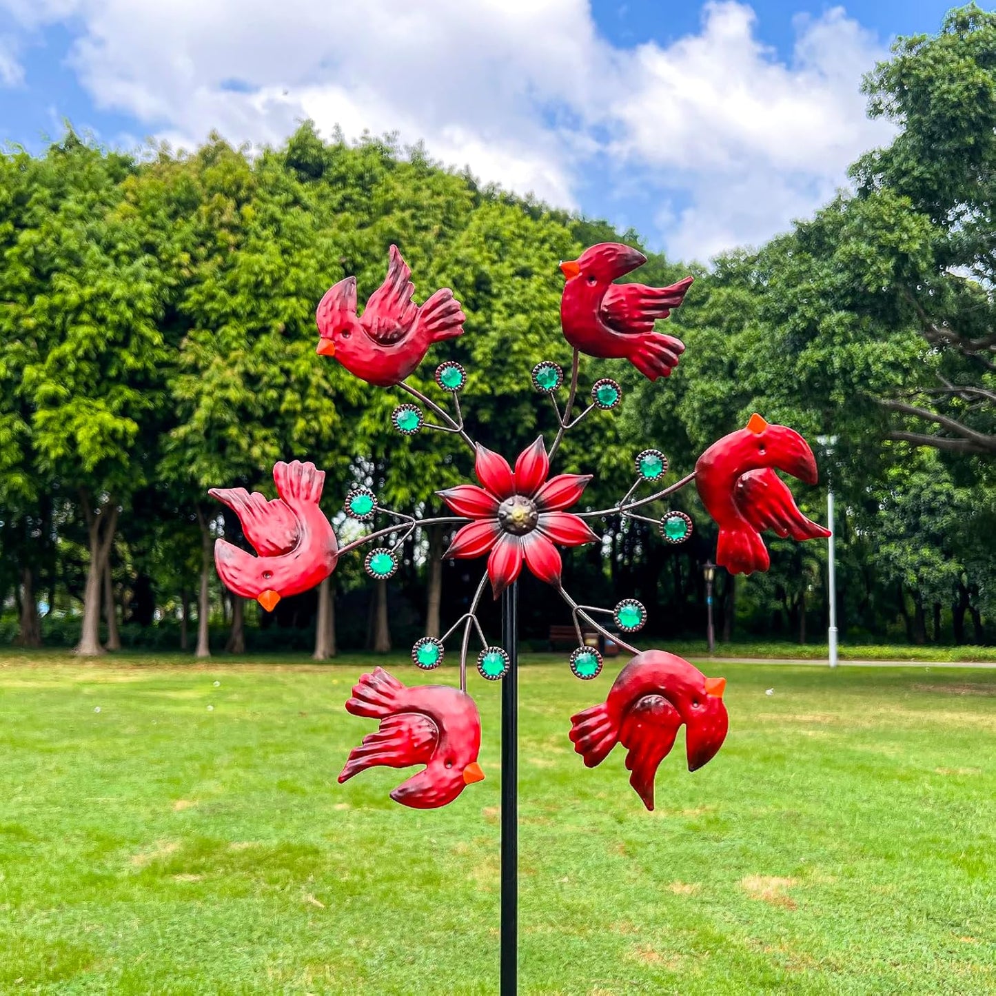 Cardinal Red Bird Wind Spinner Garden Decor, 48 Inch Metal Yard Spinner Sculpture for Patio Lawn & Outdoor Decorations