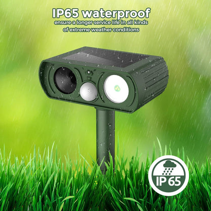2PACK Solar Ultrasonic Animal Repellent Outdoor, Deer Repellent Devices Squirrel Cat Raccoon Rabbit Dog Deterrent, Keep Rodent Chipmunk Away Motion Detection with Flash Light for Yard Garden Lawn