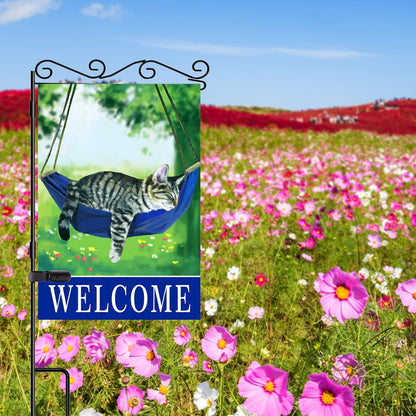 Welcome cat garden flags for outside 28x40，seasonal flags with cats double sided house flags, spring House Yard Lawn Decor Holiday Funny Garden Yard Decoration