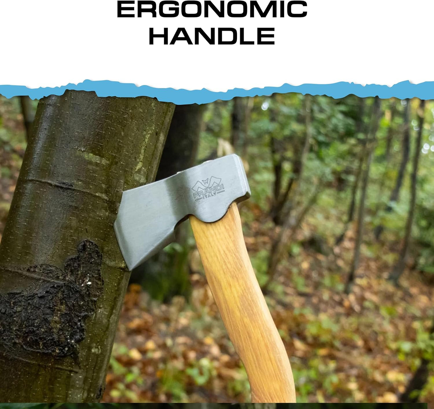 Prandi Segurin Hatchet 88 lb - Hickory Handle 11 in with Leather String - Ideal for Camping, Travel and Bushcraft - Made in Italy
