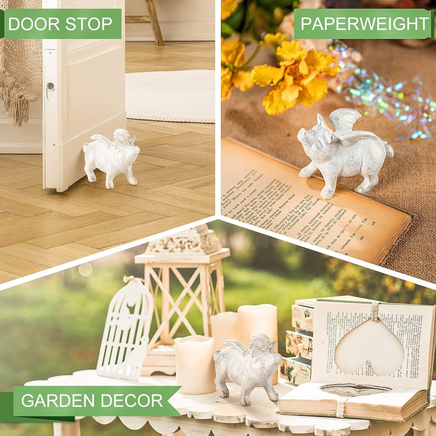 Sungmor 2PC Small Hog Heaven Flying Pig Statues, Cast Iron Animal Angel Figurine, Garden Patio Yard Outdoor Decorative Statues, Home Office Store Desktop Paperweight, Indoor Shelf Display Ornaments