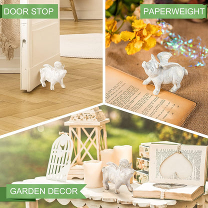 Sungmor 2PC Small Hog Heaven Flying Pig Statues, Cast Iron Animal Angel Figurine, Garden Patio Yard Outdoor Decorative Statues, Home Office Store Desktop Paperweight, Indoor Shelf Display Ornaments