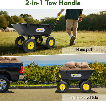 Garden Dump Cart, Heavy-Duty Utility Wagon with 1200 lbs Capacity, 6 Cu Ft Bed, 12.6" Pneumatic Tires, 180° Pivot Steering for Yard, Lawn, and Beach Use
