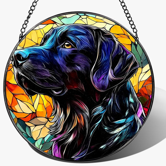 8″ Stained Glass Window Hanging Ornament, Black Labrador Retriever Stained Glass Suncatcher