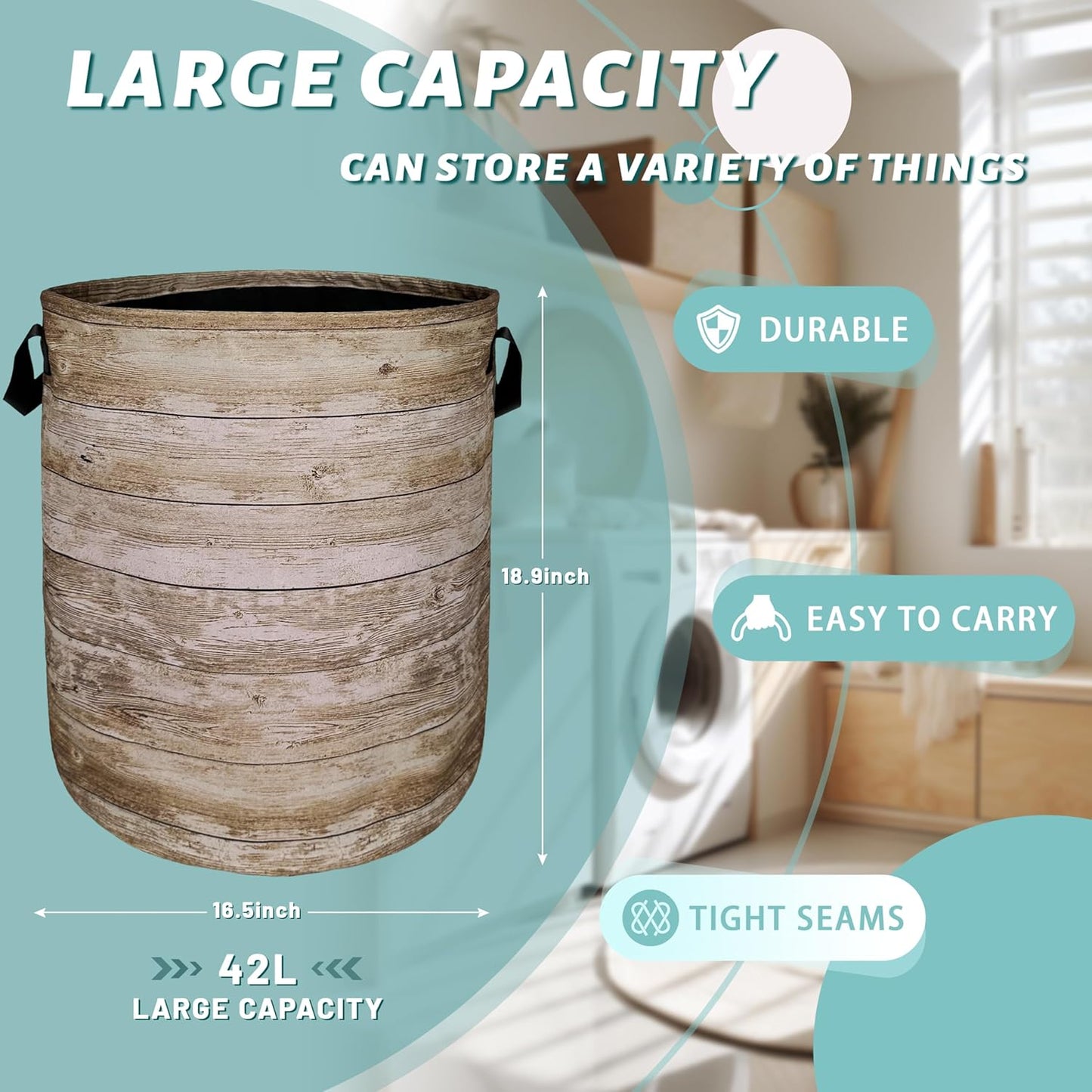 Wood Grain Laundry Basket Foldable With Handles Tree Stump Texture Tote Bag Oxford Cloth Colorful Laundry Hamper Clothes Toy Storage Bucket For Bathroom/Laundry/Bedroom 18.9" x 16.5 "