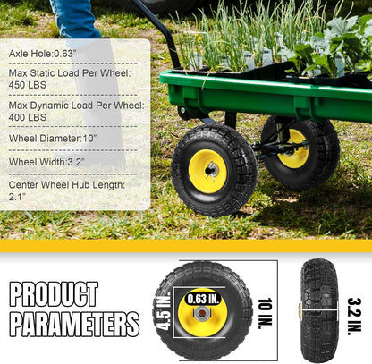 10 Inch Soild Rubber Dolly Tire Wheels, 4.10/3.50-4" Tire and Wheel Flat Free for Garden Carts, 5/8" Bearings,2.1"Offset Hub for Hand Truck, Gorilla Cart, Wheelbarrow Metal (4 Packs)