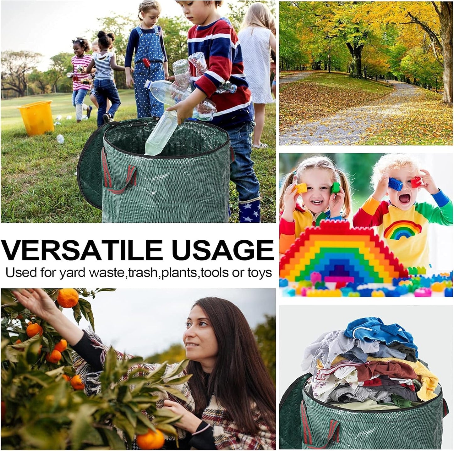 2 Pack 32 Gallons Reusable Yard Waste Bags with Zipper Lid Garden Waste Bags with 4 Handles Outdoor Heavy Duty Gardening Lawn Leaf Bags Large Garden bags for Collecting Leaves Weeds Debris