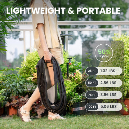 Giraffe Tools Garden Hose 100FT Lightweight Lay Flat Water Hose Kink Free Flexible Hose with 9 Spray Function Nozzle, Black