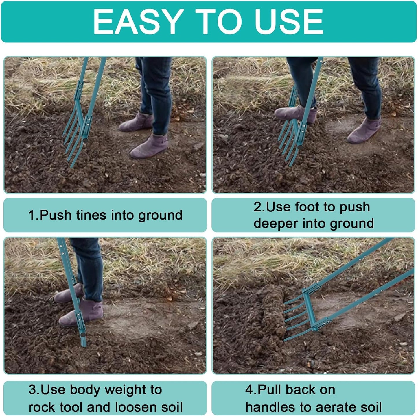 5 Tines 20 in Wide Heavy Duty Pitch Fork for Gardening Spading, Ergonomic Stainless Steel Digging Fork, 55 inch Heigh Handled Broad Fork Garden Tool Claw Weeder Soil Tiller Cultivator Aerate Clay Soil