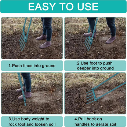 5 Tines 20 in Wide Heavy Duty Pitch Fork for Gardening Spading, Ergonomic Stainless Steel Digging Fork, 55 inch Heigh Handled Broad Fork Garden Tool Claw Weeder Soil Tiller Cultivator Aerate Clay Soil