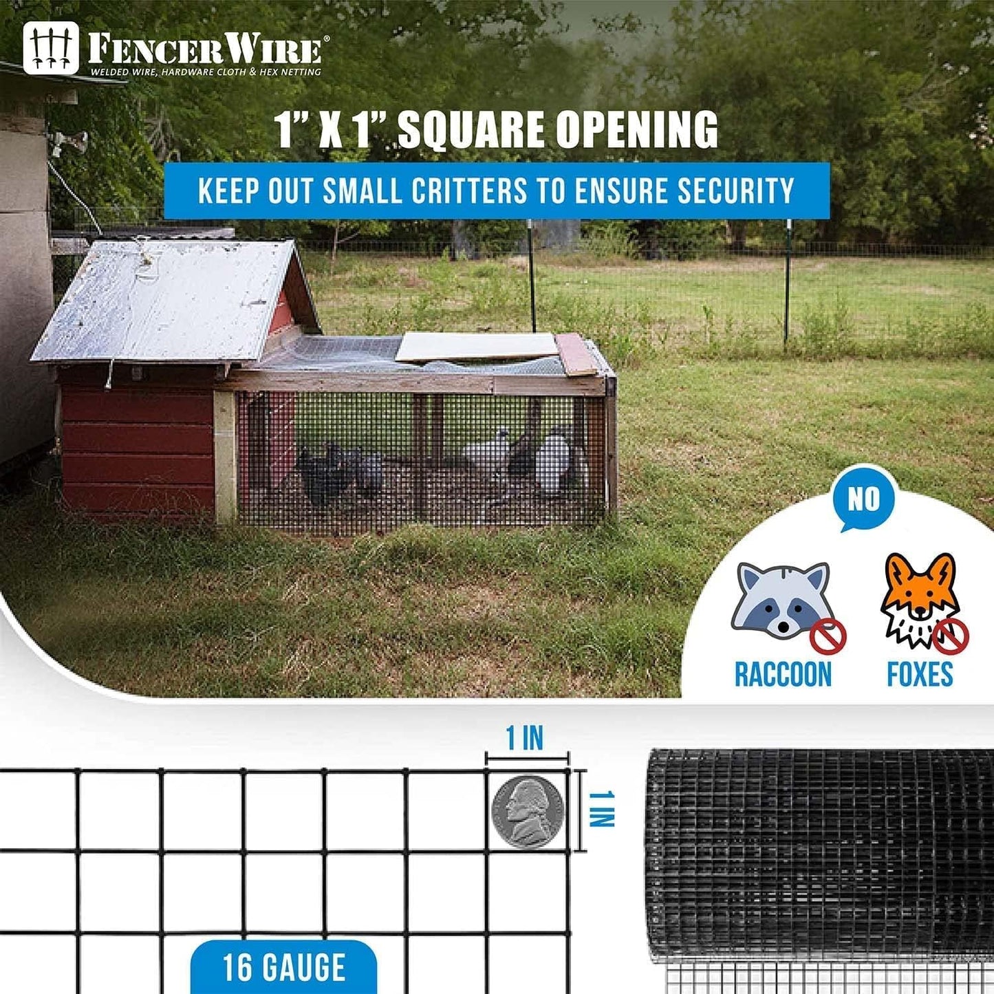 Fencer Wire Hardware Cloth with 1-Inch Grid, 16 Gauge Black Vinyl Coated Welded Fence Mesh Roll for Home and Garden Fence and Pet Enclosures Protect (24 Inch x 50 ft.)