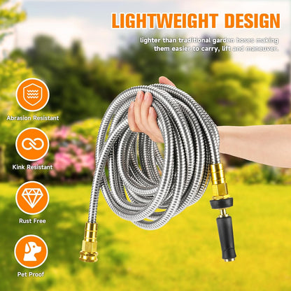 Metal Garden Hose 175 FT - 304 Stainless Steel Water Hose 175 FT - Expandable Short Flexible Garden Hose,no Kink Explosion, no Bite