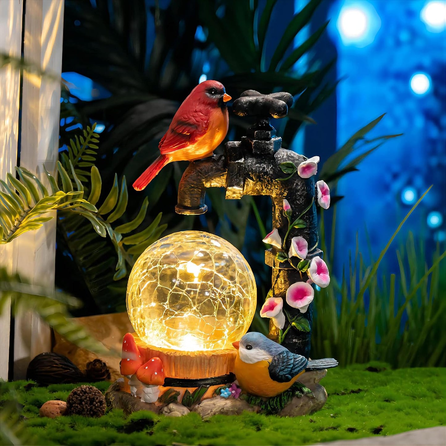 TERESA'S COLLECTIONS Garden Decor for Outside Red Cardinal Bird Statues with Outdoor Solar Lights, Resin Garden Sculptures & Statues for Lawn Porch Yard Decor, Valentines Gifts for Women Mom,8.3"
