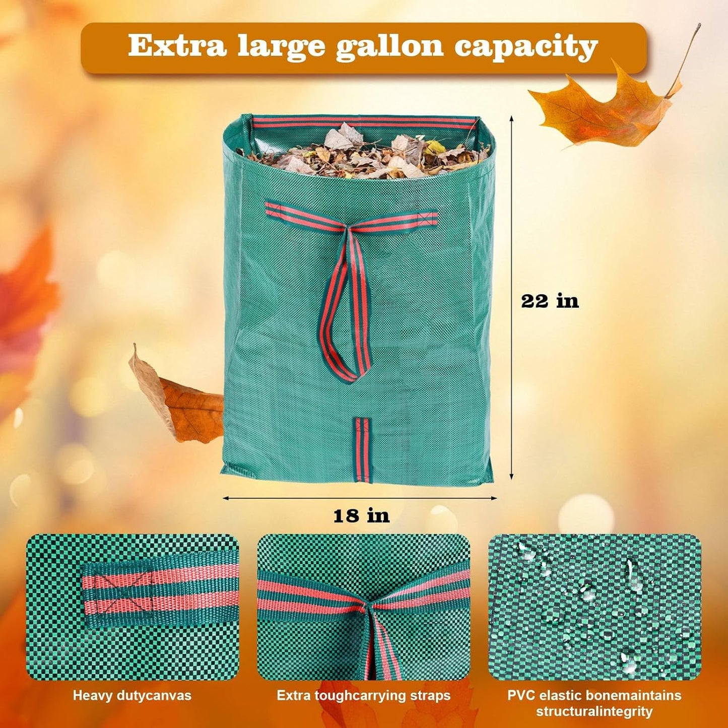 Leaf Collector – 3-Pack Heavy Duty Yard Waste Bags, 40-Gallon Collapsible & Reusable for Grass Clippings, Leaves & Garden Debris
