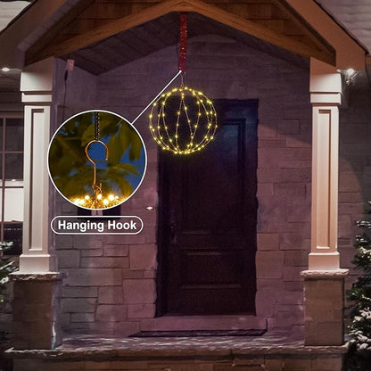 LIGHTSHARE 248LED 12IN+16IN+20IN Light Ball Yard Decoration Pathway Lights Brown Sphere Light Fold Flat Metal Frame Indoor Outdoor Waterproof Garden Lights, Plug in(Set of 3)