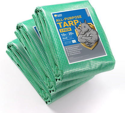 GUARD SHIELD Clear Green Tarp Heavy Duty 10x20 Feet Waterproof for Greenhouse Outdoor Garden Poly Cover UV Resistant 3x3 Weave 10mil (3-Pack)
