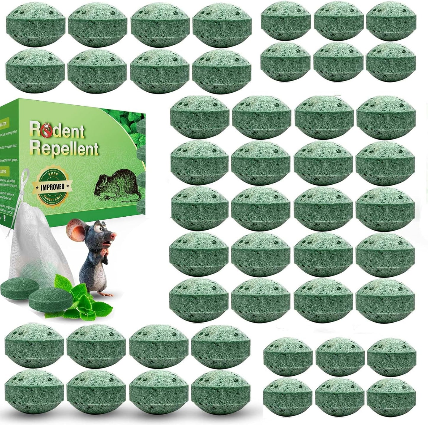 48P Rodent Mice Repellent, Peppermint Oil to Repel Mice and Rats, Rodent Mouse Repellent for Car, Natural Ingredients Rat Repellent Balls Deterrent Indoor, Family & Pet Safe