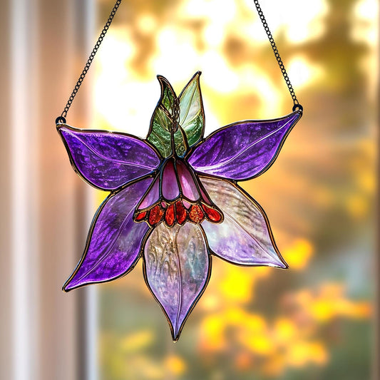 Clematis Flower Acrylic Suncatcher Stained Glass Effect Window Car Hanging Christmas Ornament