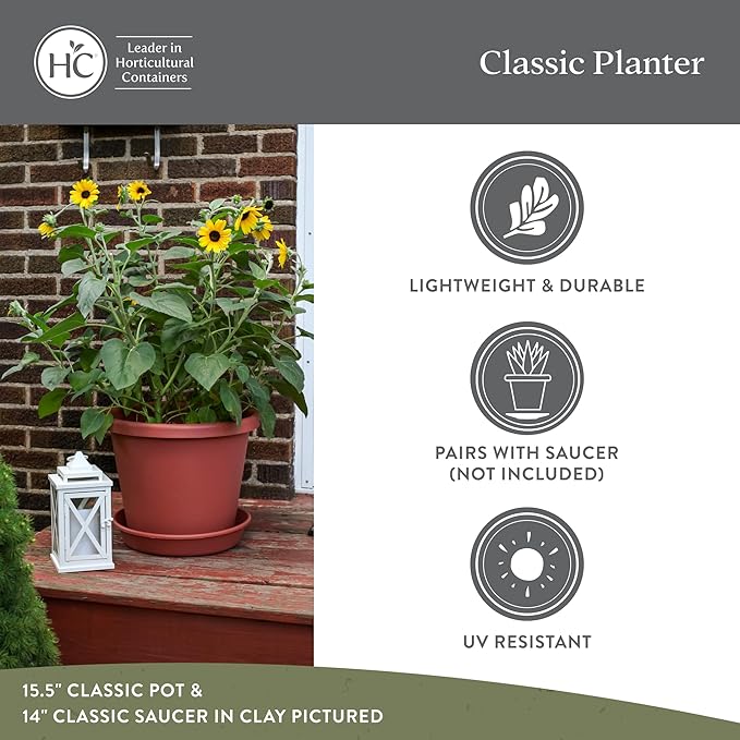 The HC Companies 17 Inch Round Classic Planter - Plastic Plant Pot for Indoor Outdoor Plants Flowers Herbs, Sandstone