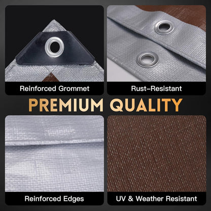 Tarp 16x20 ft Heavy Duty 10mil Silver/Brown 100% Waterproof High Durability Multipurpose Outdoor Tarpaulin,Uv Resistant,for Courtyards,Camping, Canopy, Trailer, Boats, Camping, Etc -by MVPNET