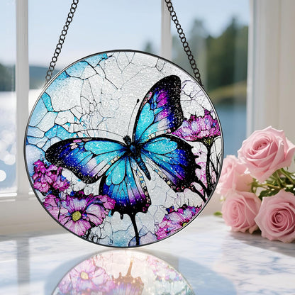 8 Inch Stained Glass Suncatcher Ornament, DOUHASU Butterfly Sun Catchers Indoor Window, Stained Glass Window Hanging, Home Decor, Butterfly Lovers Gifts for Her, Women, Mom, Grandma, Friend