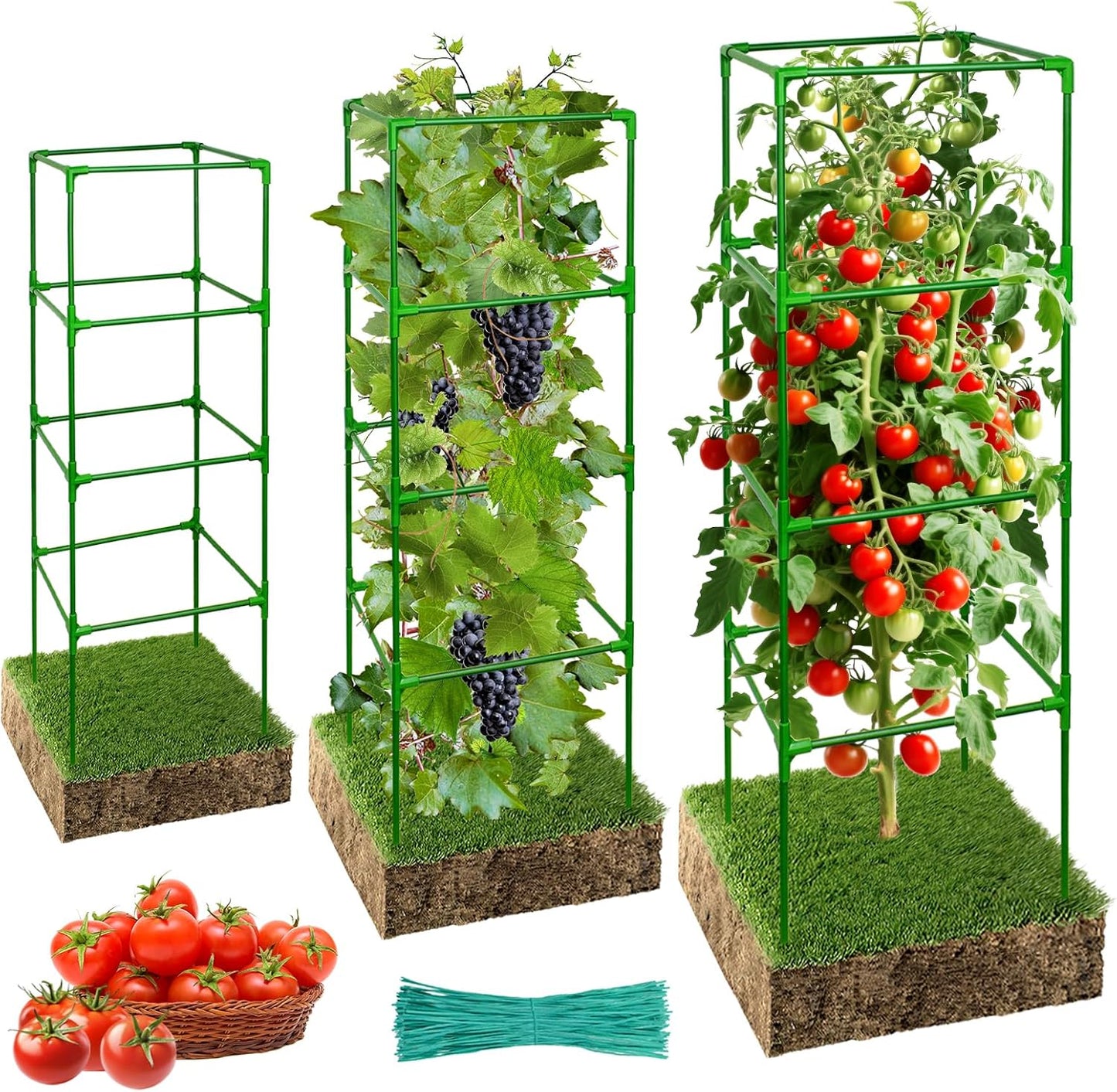 Halatool Tomato Cage for Garden 3 Pack, Square Heavy Duty Adjustable Tomatoes Cages Trellis Stakes Plant Supports for Pots Climbing Plants Vegetables Flowers Fruits Cucumber (47inch Tall, Extra-Bold)