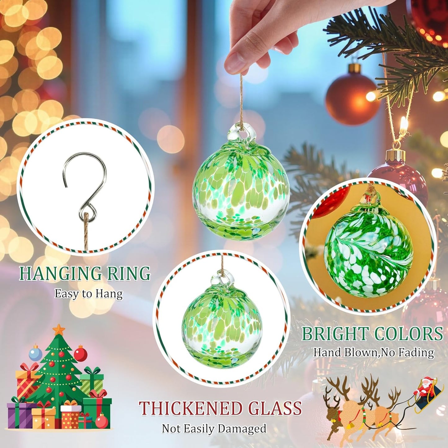 Hand Blown Glass Gazing Balls for Garden Hanging Friendship Balls Christmas Ball Ornaments for Xmas Tree Decoration (Green - B)
