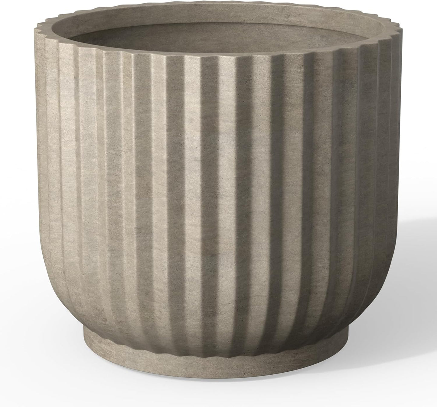 Kante Round Fulted Planter, 16.7 Inch Dia Large Concrete Plant Pots with Drainage Hole and Rubber Plug, Modern Decor for Indoor Outdoor Plants, Flower, Weathered Concrete