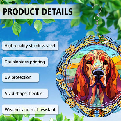Bloodhound Yard and Garden Wind Spinner, Unique 3D Hanging Bloodhound Dog Wind Spinner