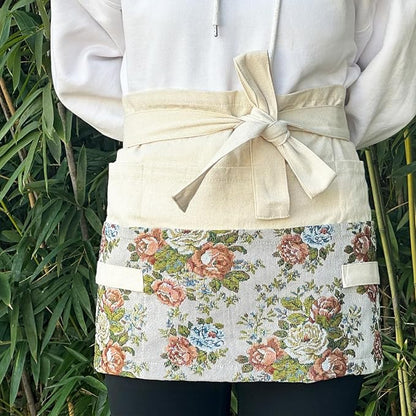 Garden Apron for Woman, Serve Apron Cute, Flora Half Apron with 8 Pockets, Valentines Gift for Mom Wife Girlfriend