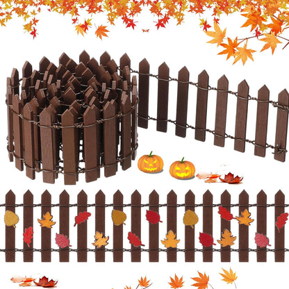 Thyle Thanksgiving DIY Mini Fairy Garden Fence Fall Wood Picket Crafts with 35 Inches Wood Picket Fence 100 Wooden Leaves and Glue for Autumn Centerpieces Thanksgiving Activity(Brown)