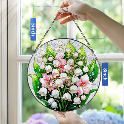 8-Inch Stained Glass Ornament, Stained Glass Window Hanging, Window Hanging Decor Suncatcher, The Valley Lily Flower Ornament | Holiday, Mother's Day, Birthday | Gifts for Flower Lovers, Mom & Grandma
