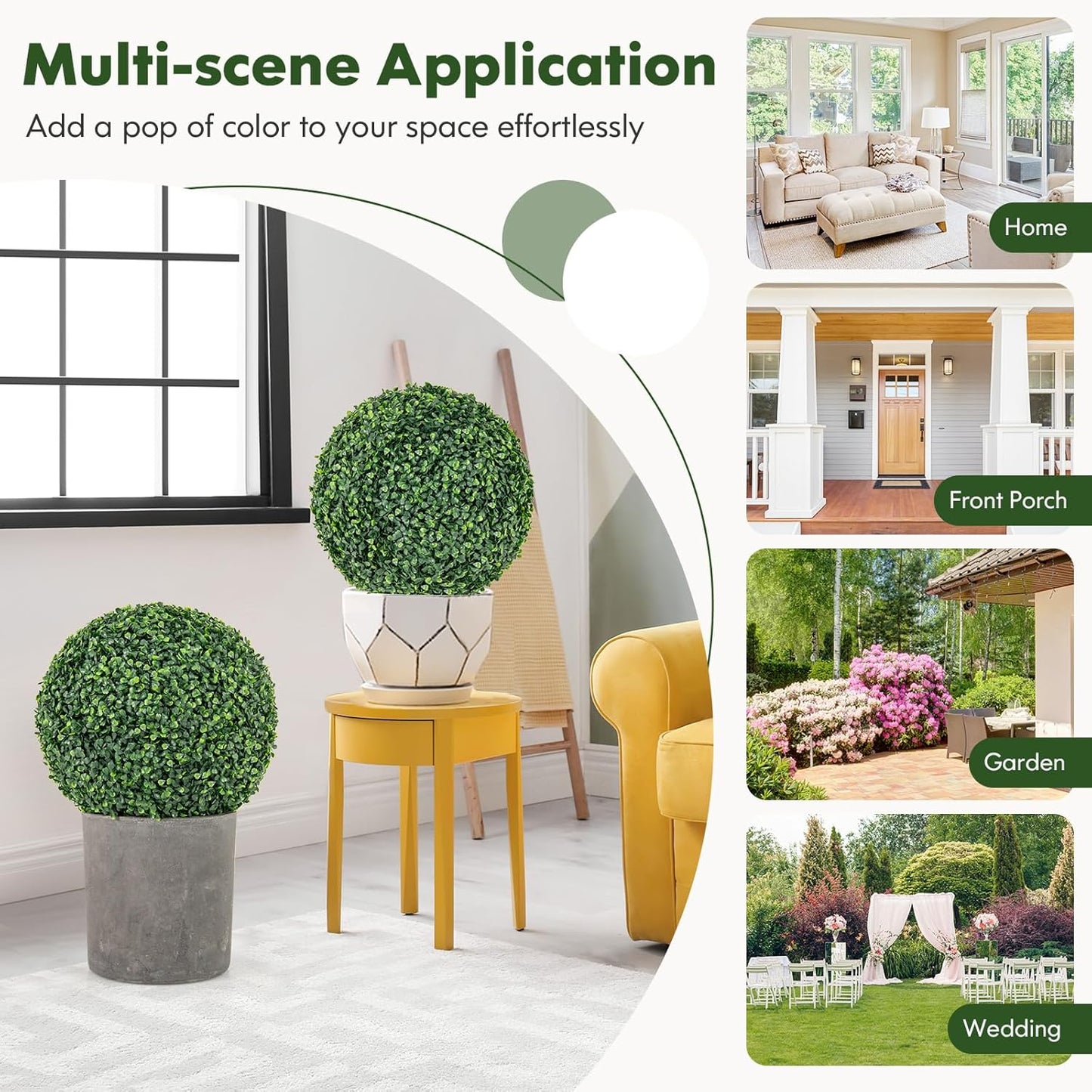 Goplus 2 PCS 16 Inch Artificial Plant Topiary Ball, Round Faux Boxwood Balls Outdoor, Fake Plant Sphere for Front Door, Porch, Backyard, Balcony, Patio, Garden, Wedding and Home Décor