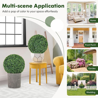 Goplus 2 PCS 16 Inch Artificial Plant Topiary Ball, Round Faux Boxwood Balls Outdoor, Fake Plant Sphere for Front Door, Porch, Backyard, Balcony, Patio, Garden, Wedding and Home Décor
