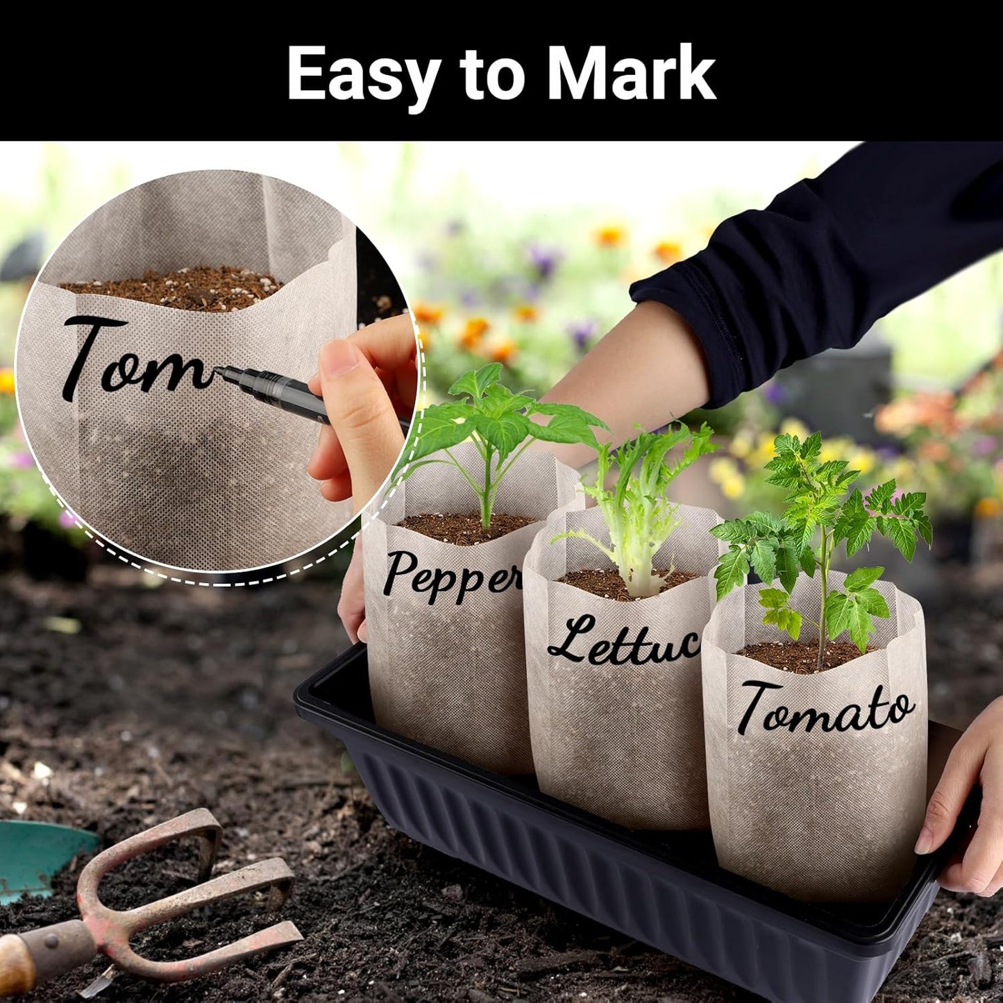 Seedling Nursery Bags, 200pcs 9 x 9 in Non Woven Fabric Nursery Seedling Grow Pouch, Garden Thickened Plant Grow Bags, Planting Flower Seed Starter Bags for High Seedling Survival Rate