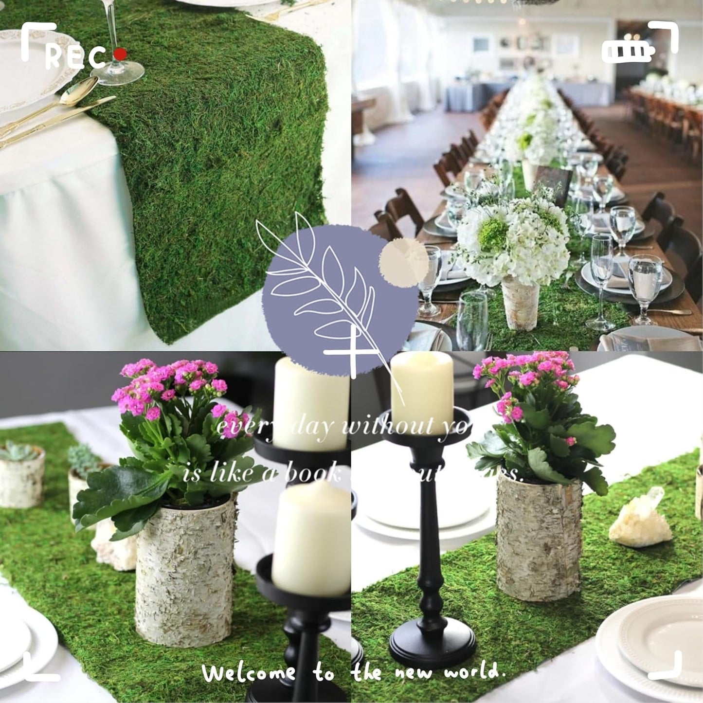 Byher Dried Moss Table Runner for Party Garden Decoration , Dark Green (14cm X 130cm ( 5.5" x 51" ))