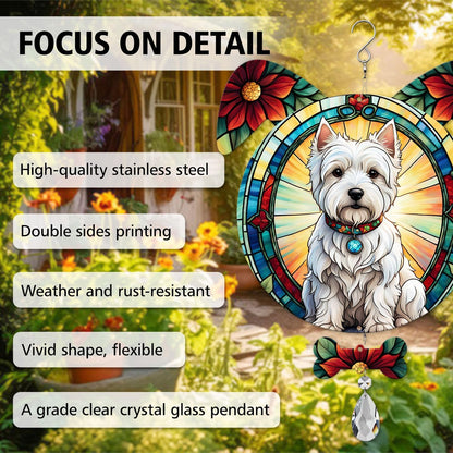 West Highland White Terrier Dog Ears Wind Spinner, West Highland White Terrier Wind Spinner Hanging for Yard and Garden V02