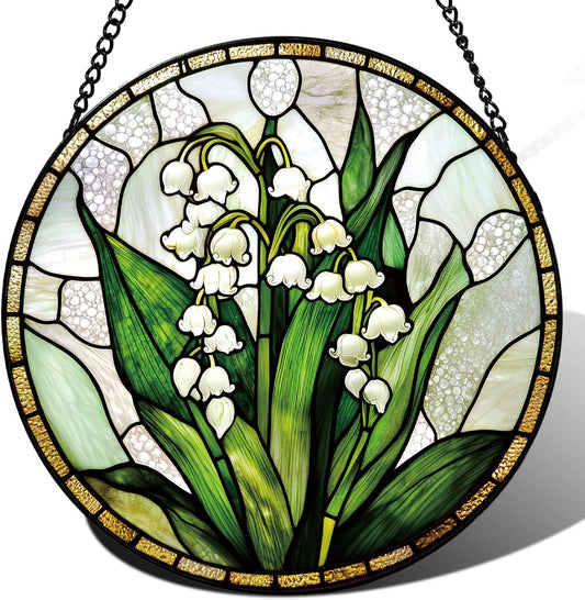 Lily of The Valley Flower Suncatcher -7.9 in Stained Glass Window Hanging Sun Catcher Garden Decor