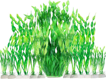 MyLifeUNIT Artificial Aquarium Plants, 13 Pack Plastic Seaweed Water Plants for Fish Tanks (Green)