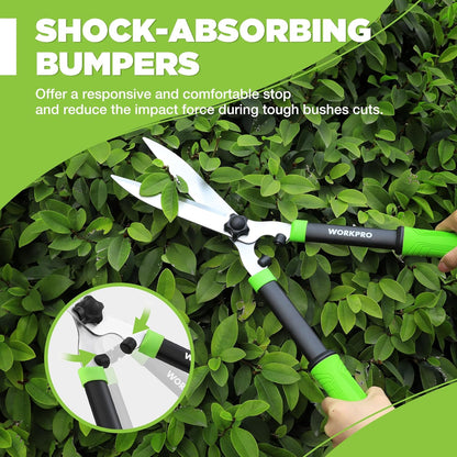 WORKPRO Hedge Shears, 23'' Manual Hedge Trimmers with Chrome Plated Steel Blade & Ergonomic Handle, Home Garden Pruner Hedge Clippers Perfect for Trimming Borders, Boxwood, and Tall Bushes