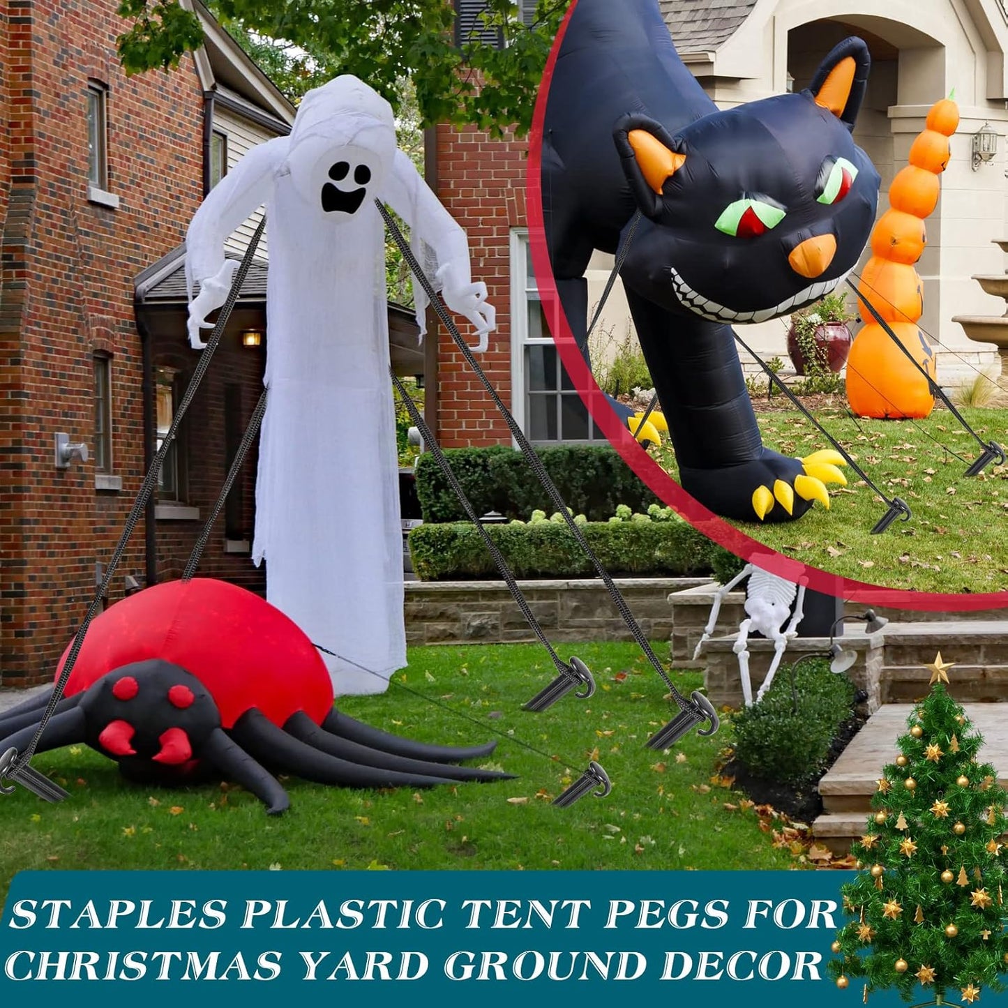 Vicenpal 18 Pcs 7 Inch Plastic Yard Stakes Inflatables Heavy Duty Plastic Garden Stakes for Tent Ground Replacement Outdoor Fence Lawn Pegs Landscape Staples Halloween Christmas Decorations (Black)