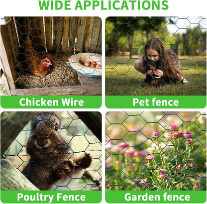 16 x 600 Inches Chicken Wire for Floral Arrangements, Green Chicken Wire, Hexagonal Galvanized Wire Mesh for Poultry Barrier, Flower Arrangement, Crafts and Garden