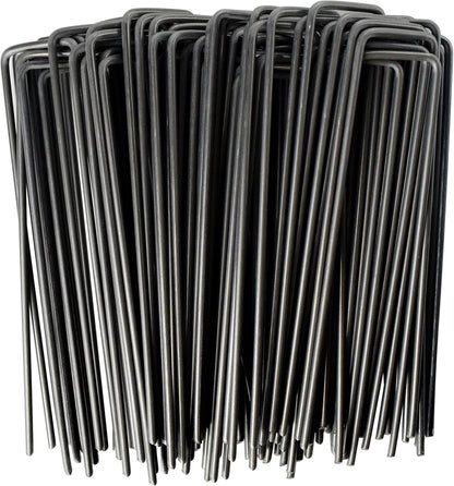 MySit 6" Garden Staples Landscape Stakes Ground Pins 100 Pack, Lawn Staples Weed Fabric Staple, Heavy Duty 11-Gauge(3.0mm) Steel Sod Anchor Securing Pegs for Securing Fabric